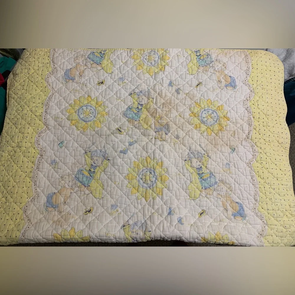 Vintage Baby Blanket Quilted Drummer Boy Sunshine Yellow Blue MCM